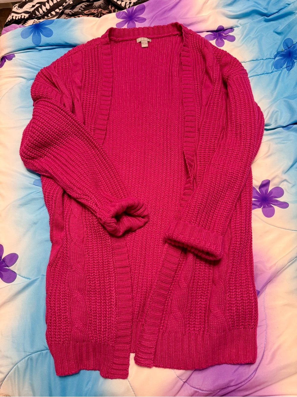 Women’s Open-Front Magenta Cable Knit sweater Cardigan